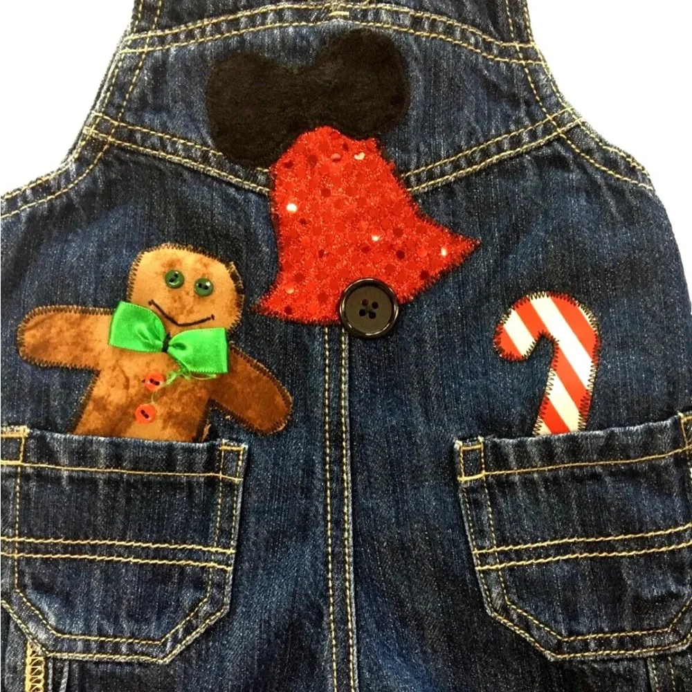 Oshkosh B’gosh Overalls Baby Christmas Holiday 3 Months Embellished Snowman Bell
